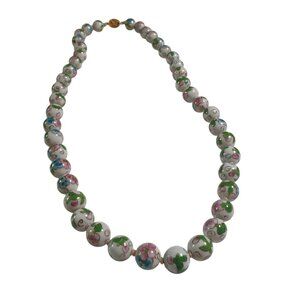 Vintage Hand Painted Beaded Necklace Floral Gift Mother Multicolor Clasp 24"